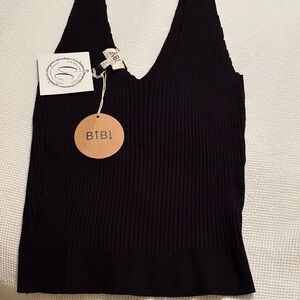 BiBi Black Ribbed V-Neck Sleeveless Tank